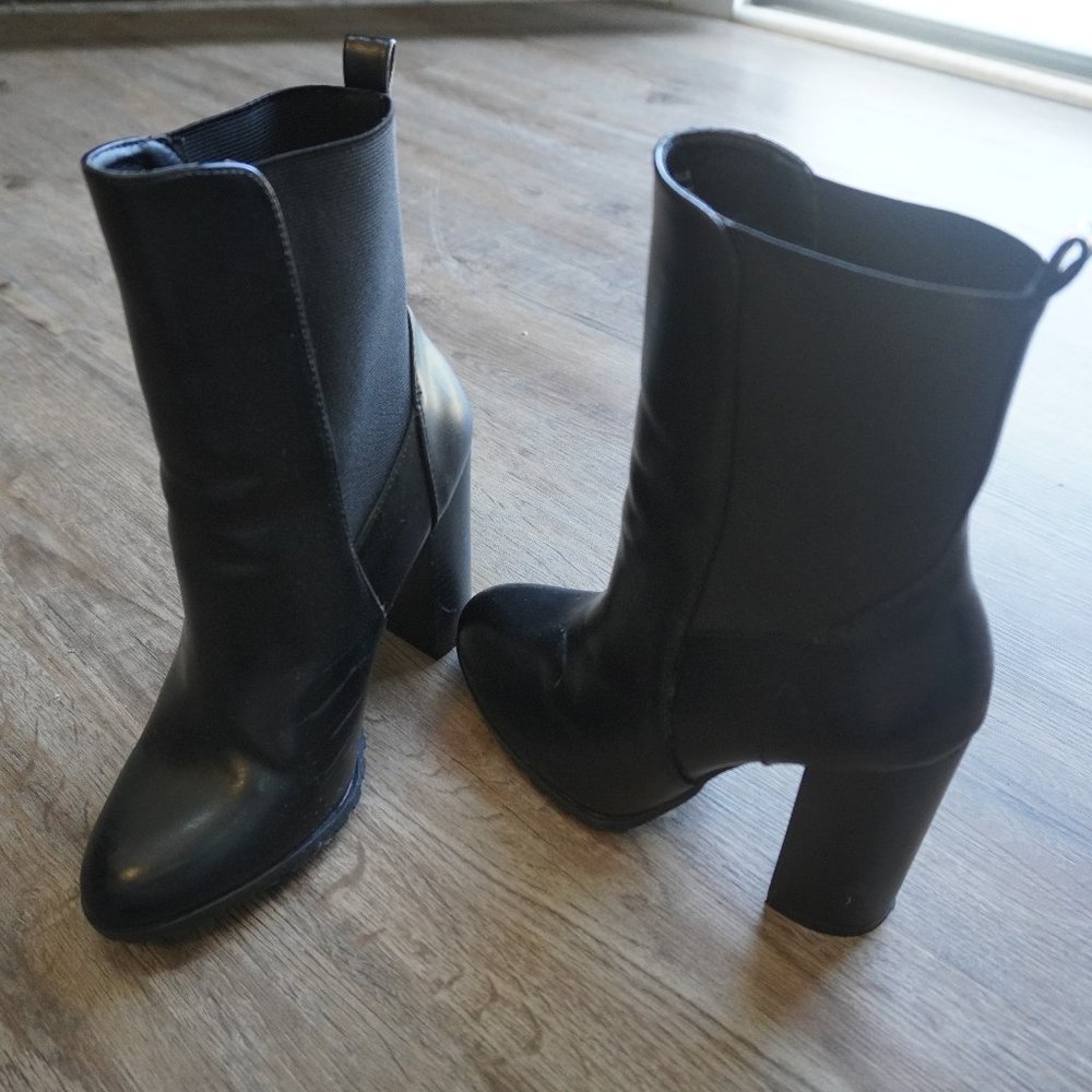 Women's Black Faux Leather Boots - High Ankle - 3-Inch Heel - Size 7